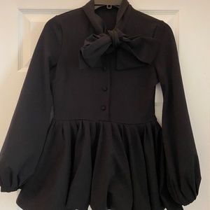 WHY DRESS Stretch Crepe Peplum Bow Neck Top